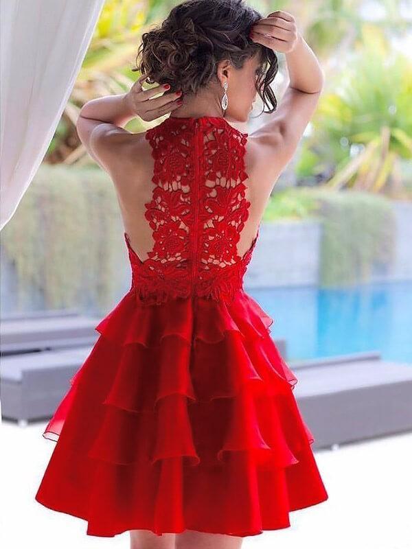 Red Halter See Through Lace Cheap Homecoming Dresses Online, CM717