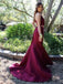 Red Halter Two Pieces Mermaid Long Evening Prom Dresses, 17590