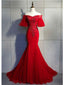 Red Mermaid Short Sleeves Cheap Long Prom Dresses,Evening Party Dresses,12750