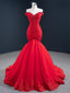 Red Mermaid V-neck Off Shoulder Long Party Prom Dresses Online,12376