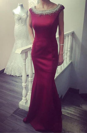 Red Round Neckline Mermaid Evening Prom Dresses, 2017 Beaded Party Prom Dress, Custom Long Prom Dresses, Cheap Formal Prom Dresses, 17041