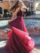 Red V-Neck A-line Organza Long Evening Prom Dresses, 17598