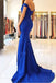 Royal Blue Off Shoulder Mermaid Long Evening Prom Dresses, 17692