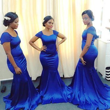 Royal Blue Simple Mermaid Sleeveless Long Bridesmaid Dresses Gown Online,WG955