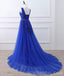 Royal Blue V Neck Lace Beaded Applique Long Evening Prom Dresses, Cheap Sweet 16 Dresses, 18426