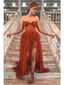 Rust Red Sweetheart High Slit Cheap Long Prom Dresses Online,12744