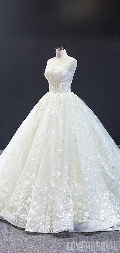 Scoop A-line Cute Lace Wedding Dresses Online, Cheap Bridal Dresses, WD619