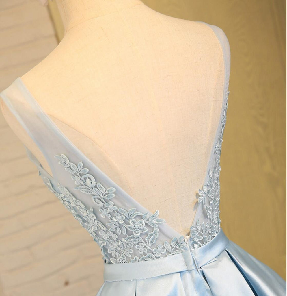 Scoop Neckline Two Straps Blue Lace See Through Homecoming Prom Dresses, Affordable Short Party Prom Dresses, Perfect Homecoming Dresses, CM290