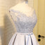 Scoop Neckline Two Straps Gray Lace Beaded Homecoming Prom Dresses, Affordable Short Party Prom Dresses, Perfect Homecoming Dresses, CM289