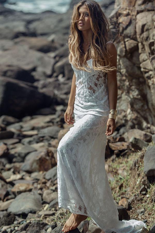 See Through Lace Mermaid Beach Long Wedding Bridal Dresses, WD294