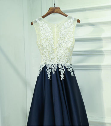 See Through Lace Navy Skirt Short Homecoming Prom Dresses, Affordable Corset Back Short Party Prom Dresses, Perfect Homecoming Dresses, CM244