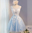 See Through Light Blue Skirt Ivory Lace Homecoming Prom Dresses, Affordable Short Party Prom Dresses, Perfect Homecoming Dresses, CM278