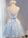 See Through Light Blue Skirt Ivory Lace Homecoming Prom Dresses, Affordable Short Party Prom Dresses, Perfect Homecoming Dresses, CM278