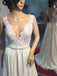 See Through V Neck Simple Beaded Cheap Beach Wedding Dresses, WD319