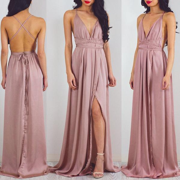 Sexy Backless Dusty Pink Long Bridesmaid Dresses, Affordable Unique Custom Long Bridesmaid Dresses, Affordable Bridesmaid Gowns, BD115