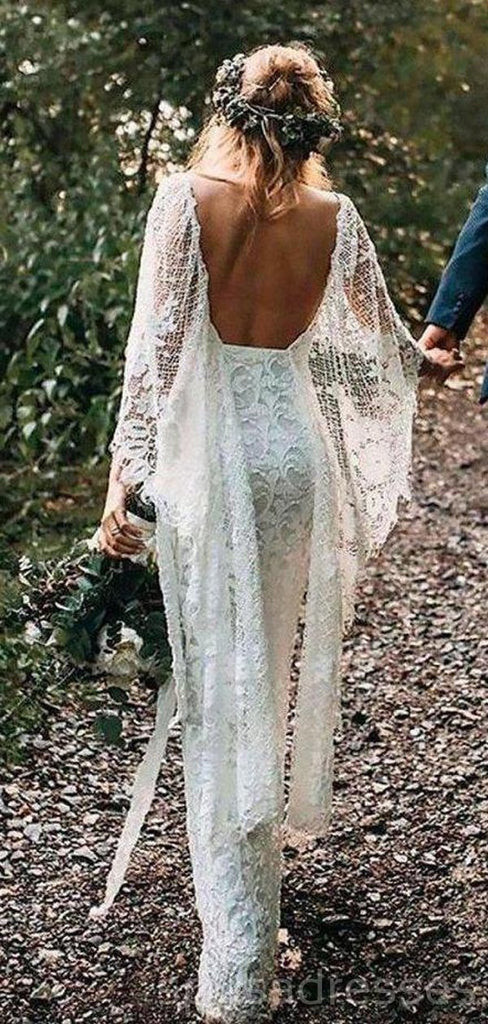 Sexy Backless Lace Mermaid Side Slit Sexy Wedding Dresses Online, Cheap Lace Bridal Dresses, WD472
