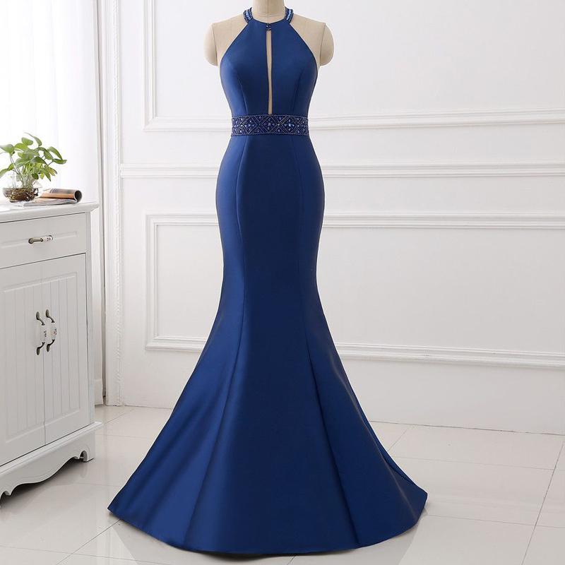 Sexy Backless See Through Royal Blue Halter Mermaid Evening Prom Dresses, Popular Unique Party Prom Dress, Custom Long Prom Dresses, Cheap Formal Prom Dresses, 18002