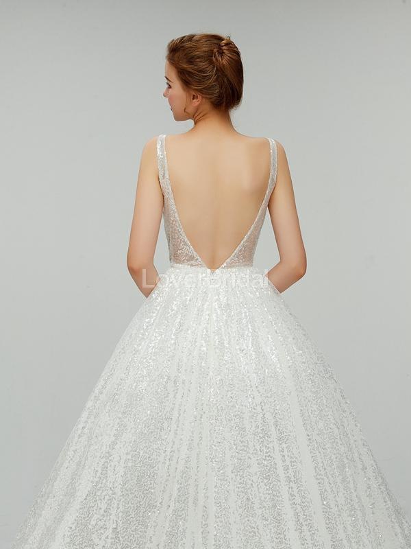Sexy Backless Sequin V Neck Cheap Wedding Dresses Online, Cheap Bridal Dresses, WD551