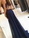 Sexy Backless Side Slit Navy Halter Custom Long Evening Prom Dresses, 17718