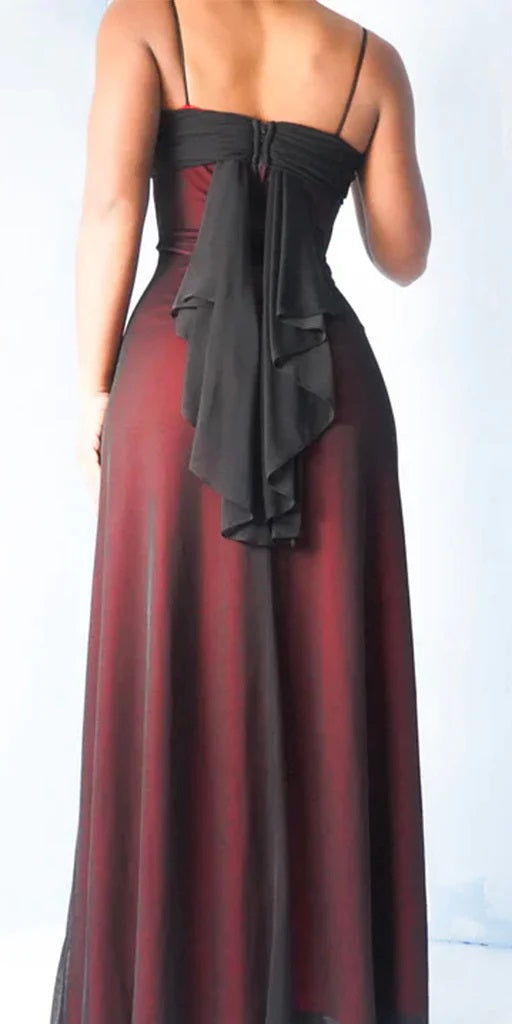 Sexy Black-Red Sheath Spaghetti Straps Cheap Maxi Long Prom Dresses Online,13044