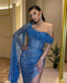 Sexy Blue Mermaid High Slit Maxi Long Prom Dresses,Evening Dresses,13030