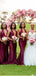 Sexy Burgundy Mermaid Halter V-neck Cheap Long Bridesmaid Dresses,WG1293