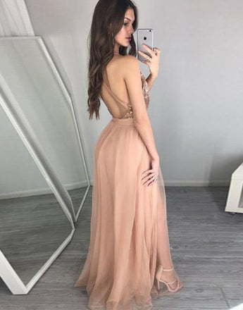 Sexy Deep V Neckline Backless Gold Sequin Long Evening Prom Dresses, Popular Cheap Long Party Prom Dresses, 17273