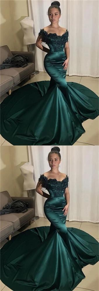 Sexy Emerald Green Mermaid Off Shoulder Long Prom Dresses Online,12544