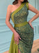 Sexy Green Sheath One Shoulder Side Slit Long Prom Dresses Online,12833
