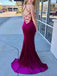 Sexy Hot Pink V Neck Mermaid Long Evening Prom Dresses, 17522