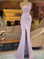 Sexy Lilac Mermaid Strapless Side Slit Cheap Long Prom Dresses,12875