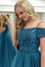 Sexy Off Shoulder Backless Teal A line Long Evening Prom Dresses, Popular Cheap Long Party Prom Dresses, 17311