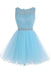 Sexy Open back Light Blue lace Tulle homecoming prom dresses, CM0020