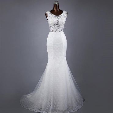 Sexy Open Back See Through Lace Mermaid Wedding Bridal Dresses, Custom Made Wedding Dresses, Affordable Wedding Bridal Gowns, WD250