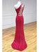 Sexy Red Mermaid One Shoulder Maxi Long Prom Dresses,Evening Dresses,12959