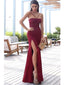 Sexy Red Mermaid Spaghetti Straps Side Slit Cheap Long Prom Dresses,12785