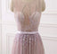 Sexy See Through Dusty Pink Lace Beaded Evening Prom Dresses, Popular Unique Party Prom Dress, Custom Long Prom Dresses, Cheap Formal Prom Dresses, 18000