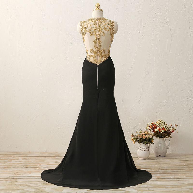 Sexy See Through Gold Heavily Beaded Black Evening Prom Dresses, Popular Party Prom Dresses, Custom Long Prom Dresses, Cheap Formal Prom Dresses, 17203