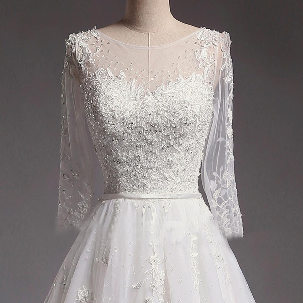 Sexy See Through Long Sleeve Lace A line Wedding Bridal Dresses, Affordable Custom Made Wedding Bridal Dresses, WD266