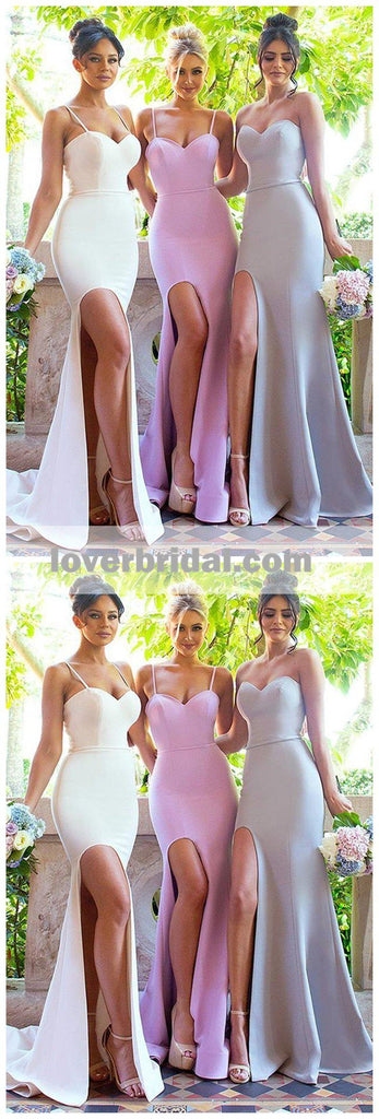 Sexy Side Slit Spahgetti Straps Mermaid Long Bridesmaid Dresses, WG222