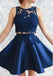 Sexy Two Pieces Navy Blue Illusion Lace Cheap Short Homecoming Dresses 2018, CM556