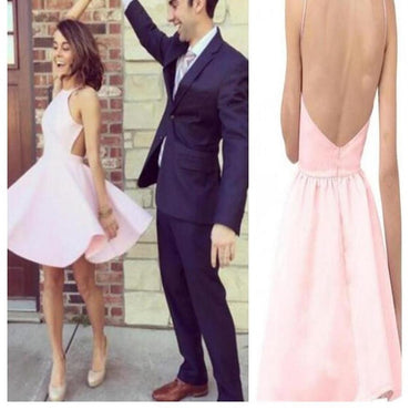 Short pink simple open back sexy for teens homecoming prom gowns dress,BD0076