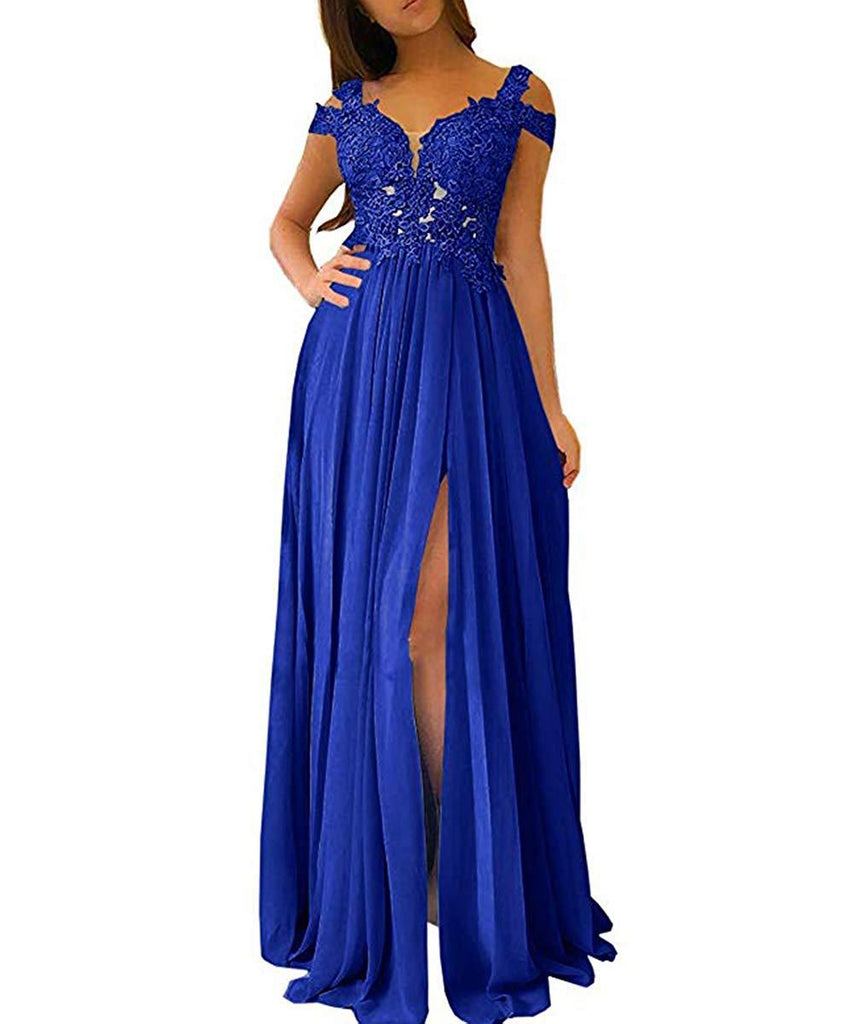 Side Slit Blue Chiffon Cheap Bridesmaid Dresses Online,WG757