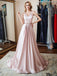 Simple A-line Pink Straps V-neck Long Party Prom Dresses Online,Dance Dresses,12367