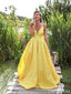 Simple Backless V-neck Cheap Yellow Long Evening Prom Dresses, Party Prom Dresses, 18613