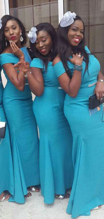 Simple Blue Mermaid Off Shoulder Cheap Long Bridesmaid Dresses,WG1215