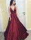 Simple Cheap Sexy Deep V Neckline A line Long Evening Prom Dresses, Popular Cheap Long Custom Party Prom Dresses, 17324