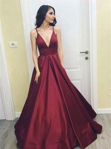 Simple Cheap Sexy Deep V Neckline A line Long Evening Prom Dresses, Popular Cheap Long Custom Party Prom Dresses, 17324