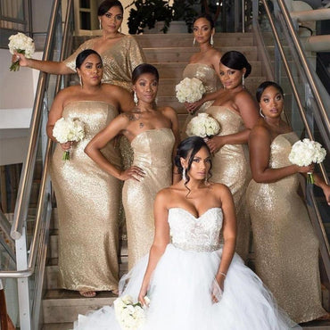 Simple Gold Sequin Mermaid Short Cheap Bridesmaid Dresses Online, WG664