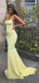 Simple Mermaid Yellow Spaghetti Straps Cheap Long Prom Dresses Online,12498